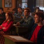 Riverdale -- “Chapter One Hundred Eighteen: Don't Worry Darling” -- Image Number: RVD701a_0716r -- Pictured (L - R): Cole Sprouse as Jughead Jones, Madelaine Petsch as Cheryl Blossom, KJ Apa as Archie Andrews, Casey Cott as Kevin Keller and Nicholas Barasch as Juilian Blossom -- Photo: Michael Courtney/The CW -- © 2023 The CW Network, LLC. All Rights Reserved.