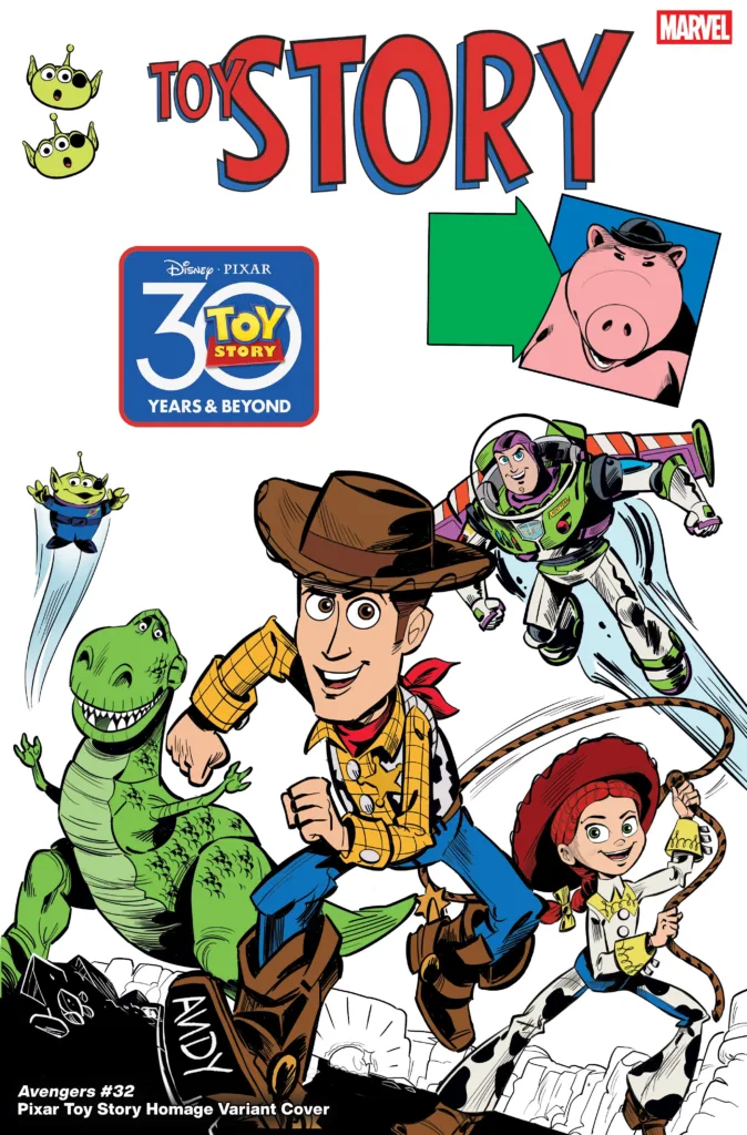 AVENGERS #32 PIXAR TOY STORY HOMAGE VARIANT COVER BY MARCO FORCELLONI & NICKY NICOTERA