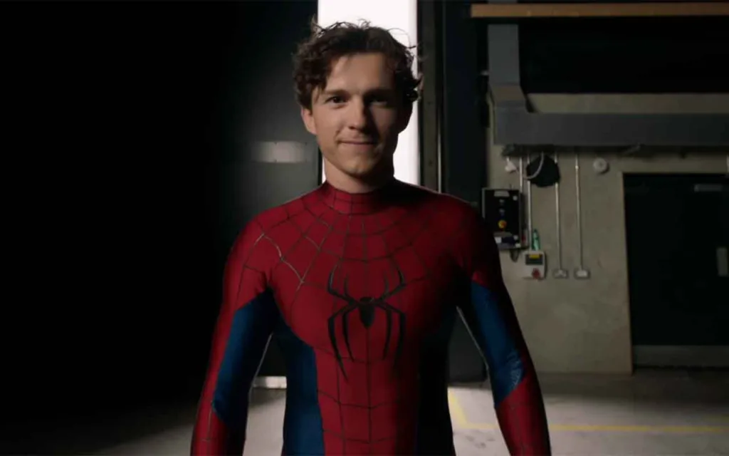 tom holland in the spider-man brand new day suit