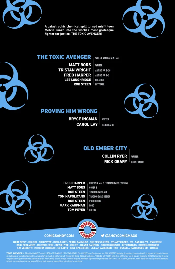The Toxic Avenger Comics #3 credits
