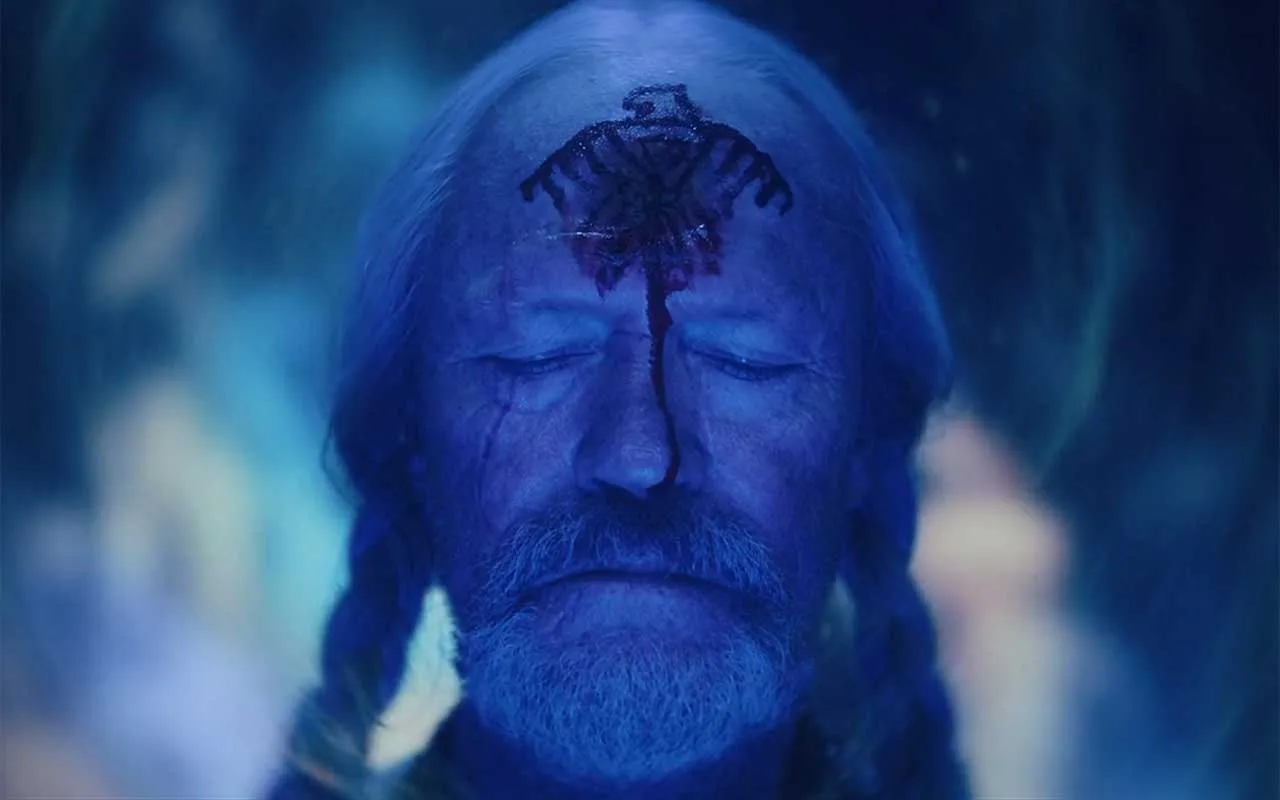 michael rooker as red st wild with the primal eagle symbol peacemaker