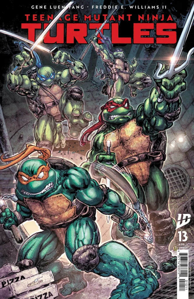 TEENAGE MUTANT NINJA TURTLES #13 cover A by Freddie E. Williams II, colors by Andrew Dalhouse