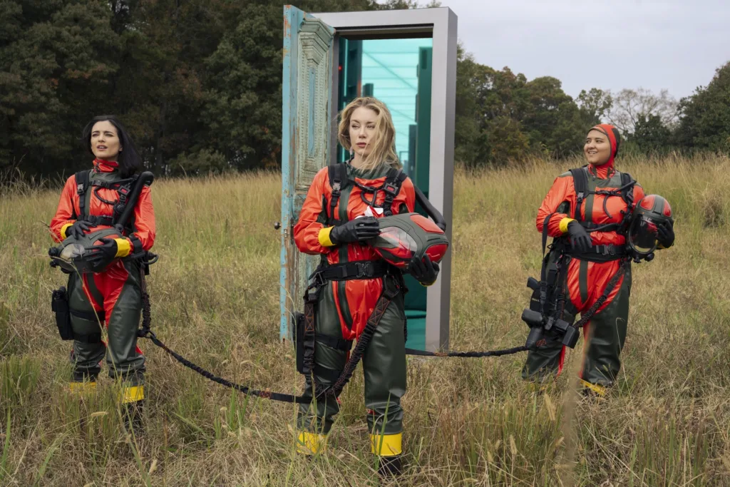 Sol Rodriguez, Jennifer Holland, Anissa Matlock on Peacemaker Season 2 Episode 8
