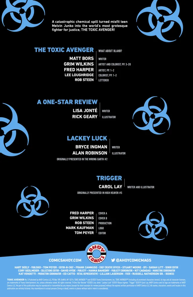 The Toxic Avenger Comics #5 credits
