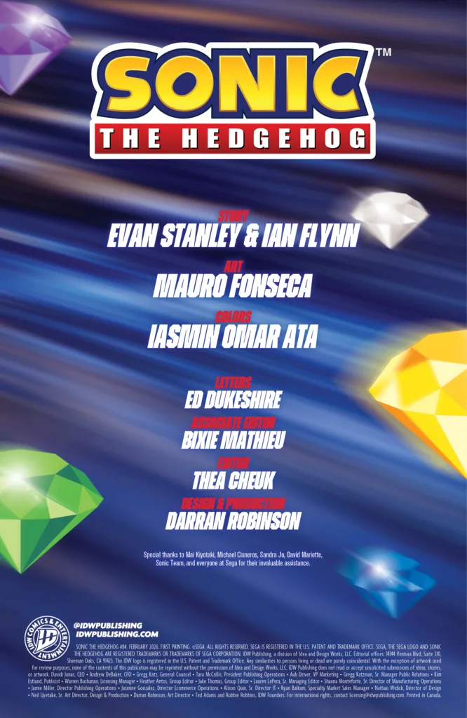 Sonic The Hedgehog #84 credits