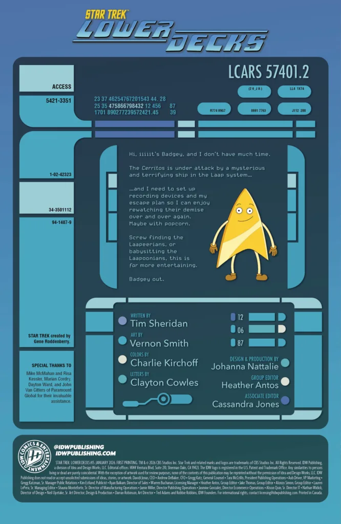 Star Trek: Lower Decks #15 credits