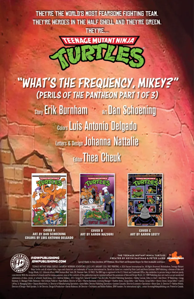 Teenage Mutant Ninja Turtles: Saturday Morning Adventures #33 credits