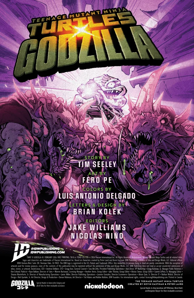 Teenage Mutant Ninja Turtles x Godzilla #3 credits