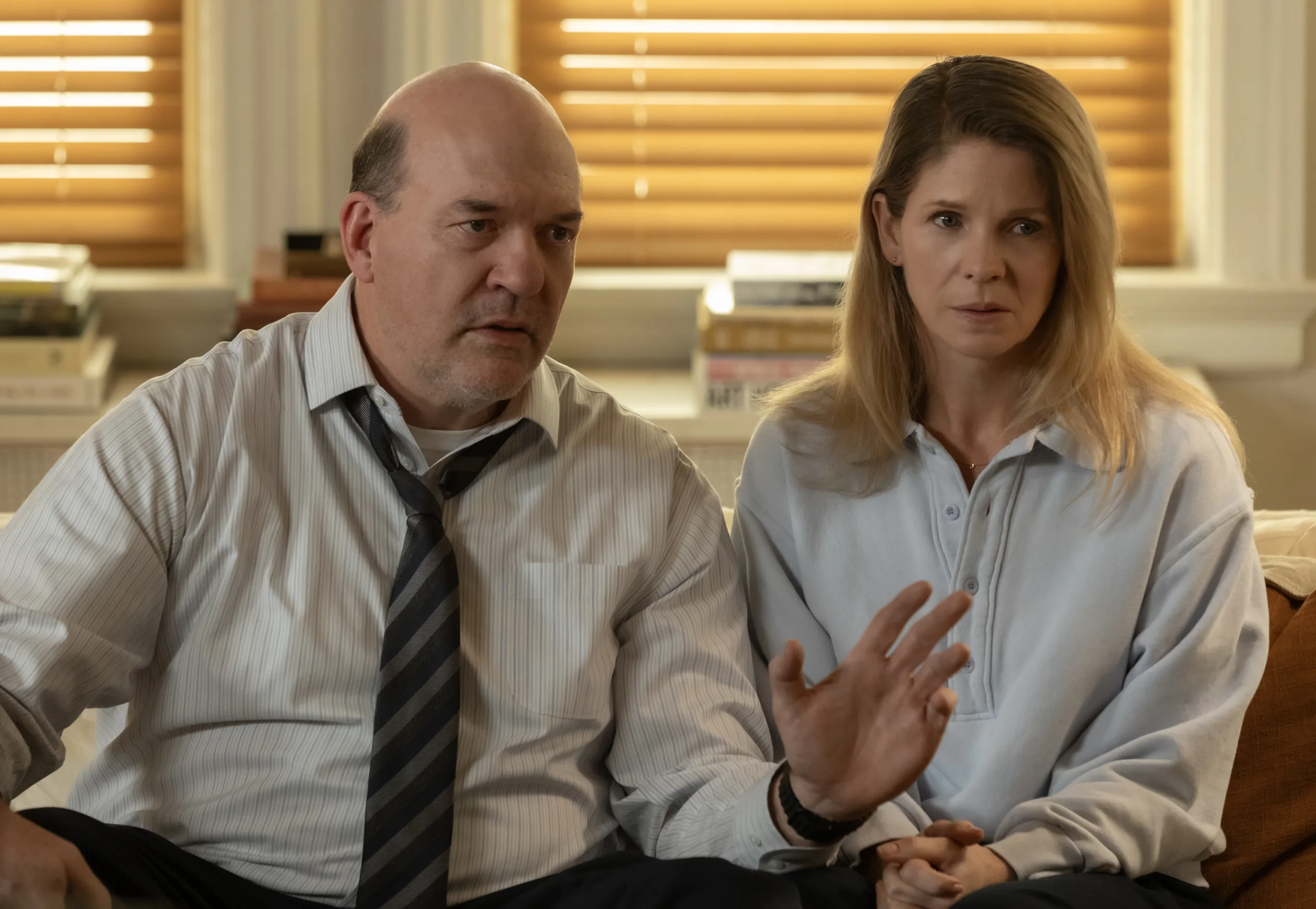 The Beauty -- "Beautiful Living Rooms" -- Season 1, Episode 7 (Airs Wed, Feb 18) -- Pictured (L-R): John Carroll Lynch as Agent Meyer Williams, Kelli O'Hara as Juliana Williams. CR: Eric Liebowitz/FX