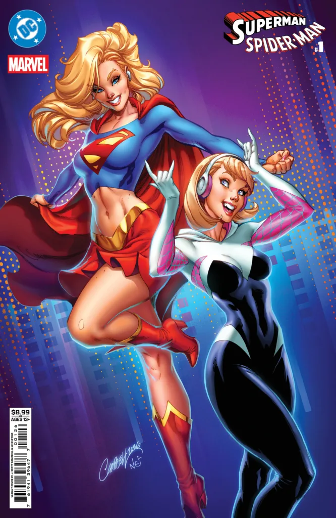 Superman/Spider-Man #1 variant by J. Scott Campbell and Nei Ruffino, featuring Supergirl and Spider-Gwen