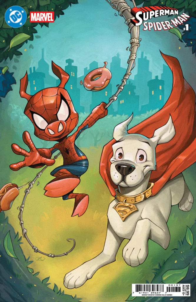 Superman/Spider-Man #1 variant by Chrissie Zullo-Uminga, featuring Krypto and Spider-Ham
