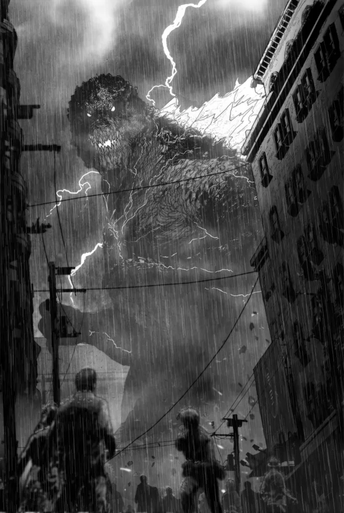 THE HORROR OF GODZILLA #1 Cover inks by Tristan Jones